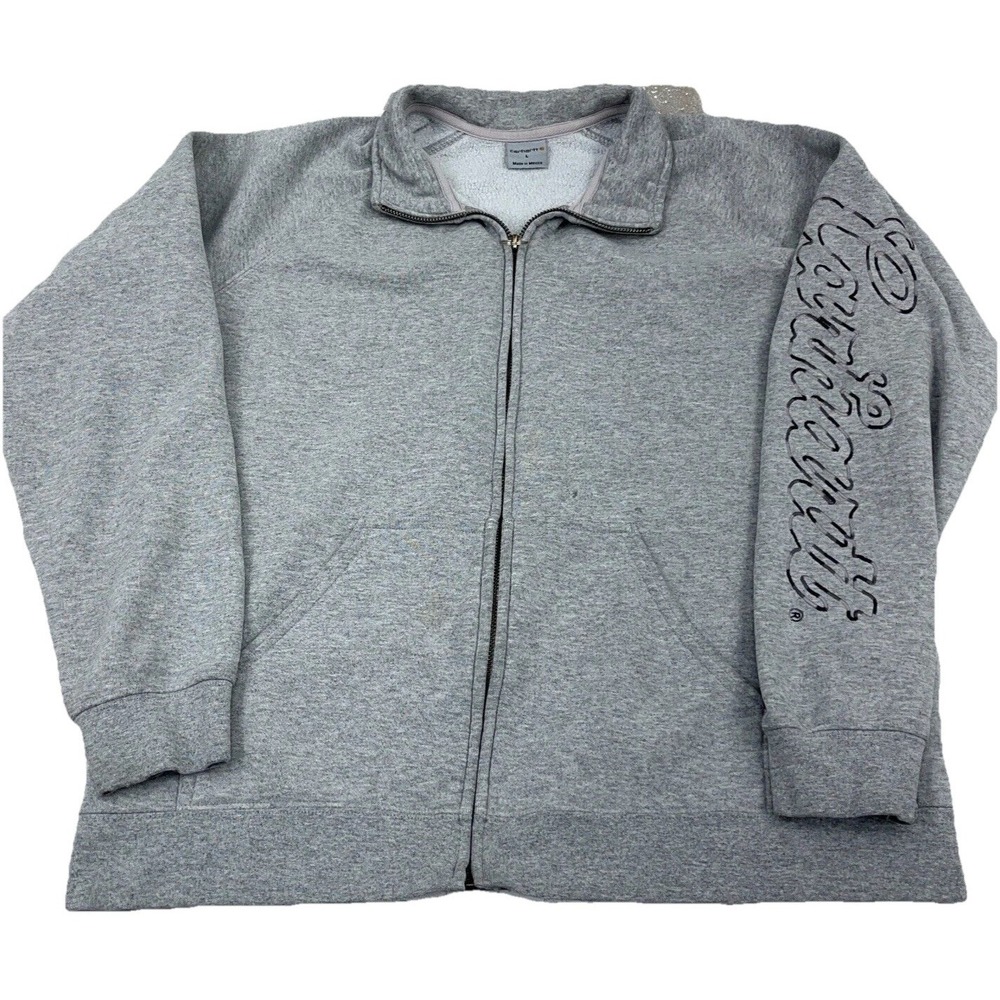 Vintage Carhartt Sweatshirt Women Large Gray Full Zip Jacket‎ Spell Out Y2K *